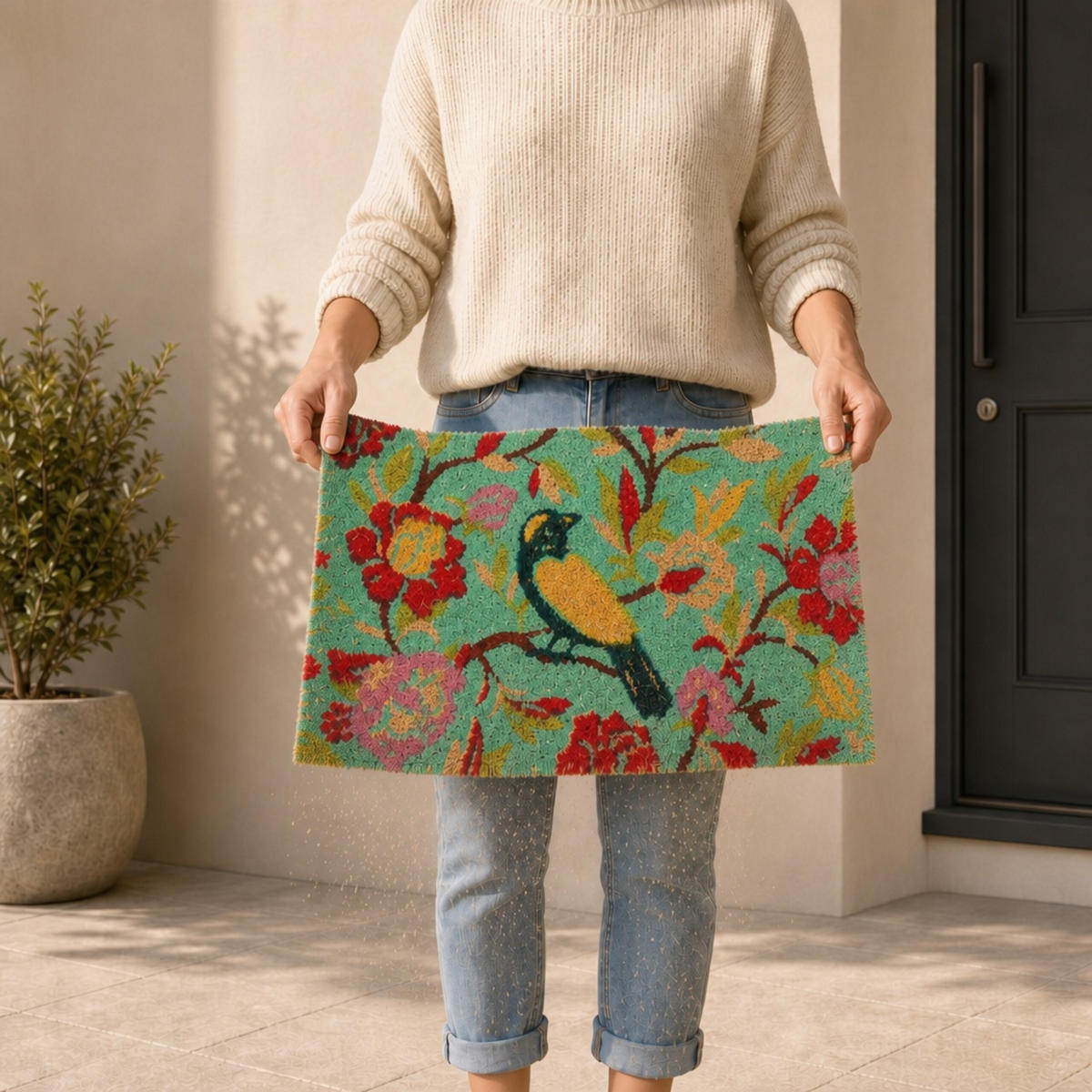 ROHOŽKA Barevná kokosové vlákno motiv ptáka 60x40 cm - různobarevná, textil/plast (60/40cm) - Relaxdays