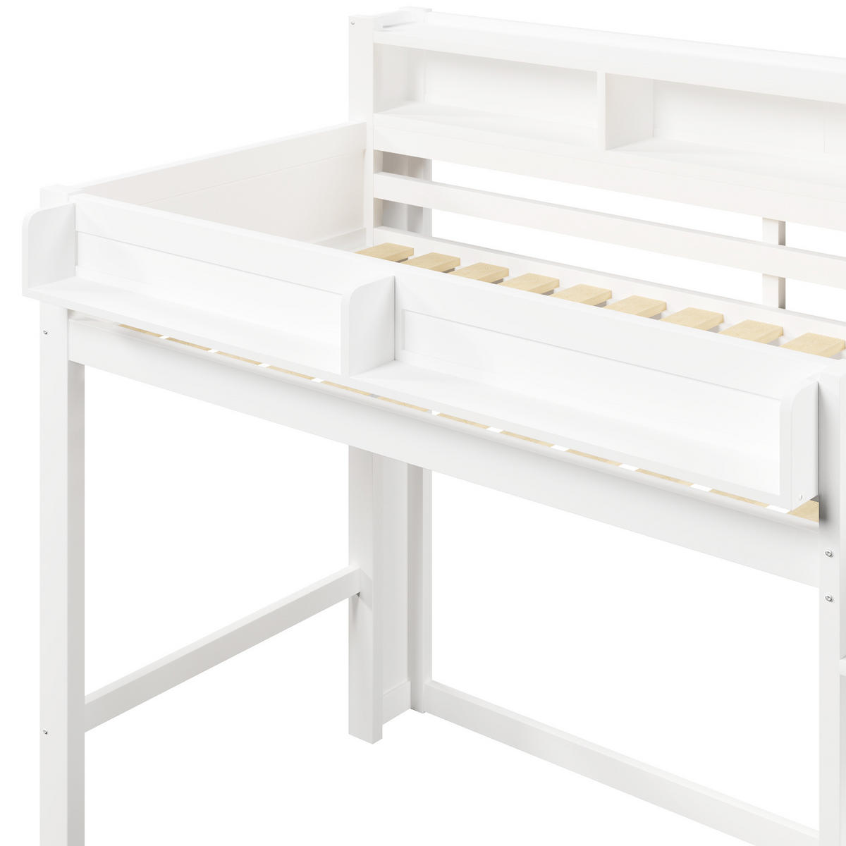 HOCHBETT 90/200 cm in Weiß mit 3 Schränken, LED und USB - Weiß, Holzwerkstoff (90/200cm) - STILVORA