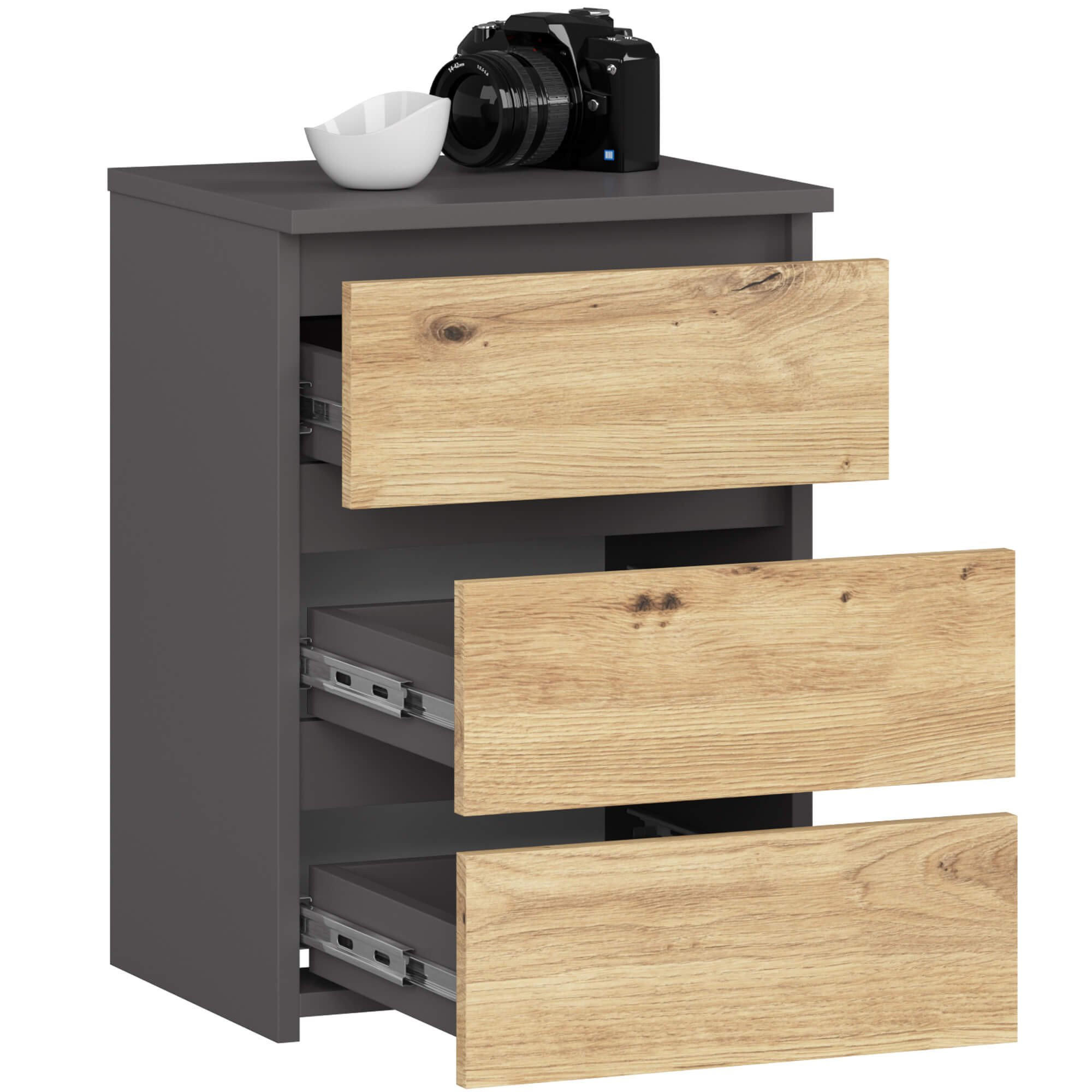 NACHTSCHRANK CL34, Grau-Artisan, 40x35x57 cm - Eiche Artisan/Grau, Holz (40/57/35cm) - Milordbikes