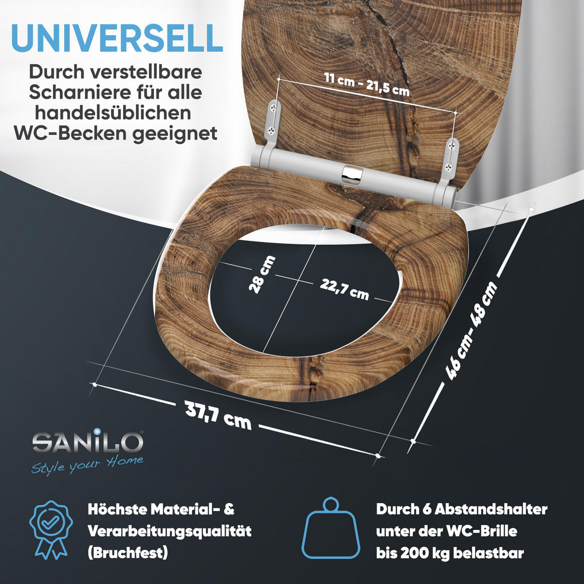 WC-SITZ mit Absenkautomatik & Top Fix Old Tree - Braun, Holzwerkstoff (37.7/5.5/48cm) - Sanilo