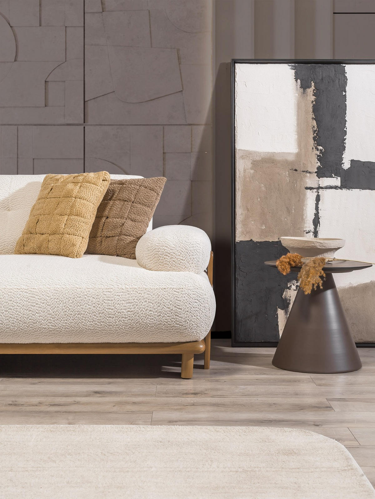 SITZGARNITUR Bully Creme Stellvariante:3+3 - Creme, Holz/Textil (230/85/100cm) - Villa Möbel