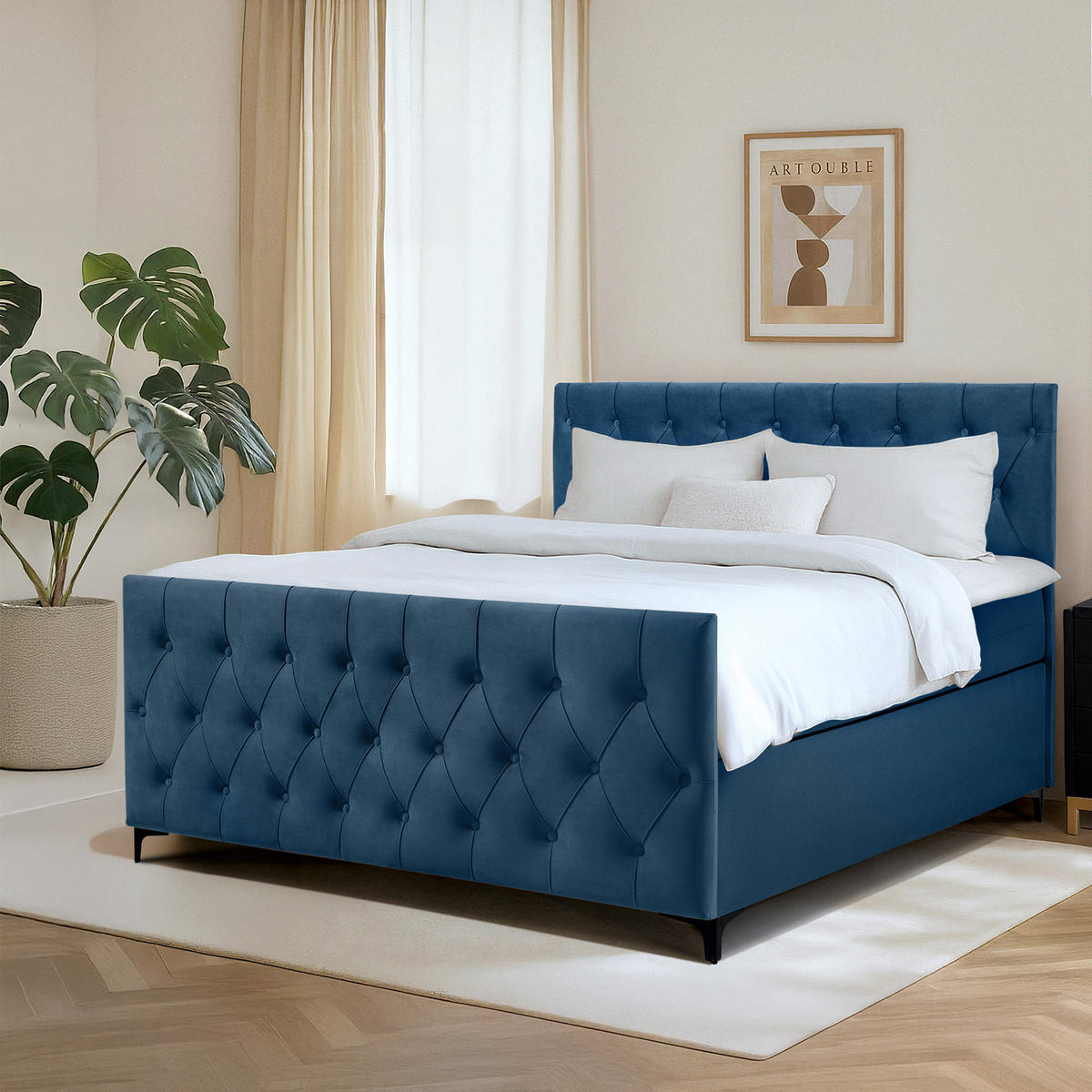 POLSTERBETT ARDEA, Marineblau - Schwarz/Dunkelblau, Holz/Holzwerkstoff (160/200cm) - KONSIMO®