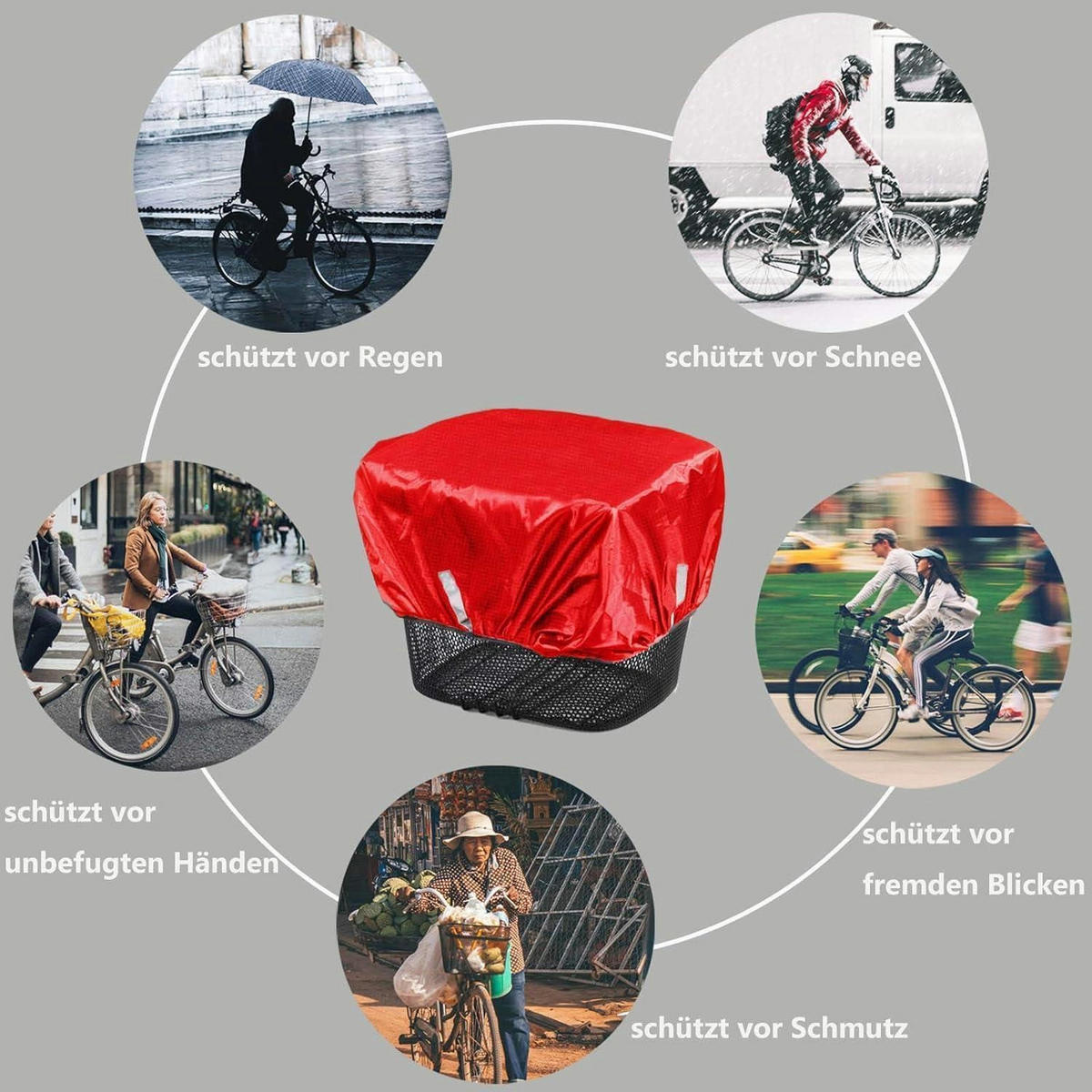 FAHRRADKORBABDECKUNG wasserdicht mit Reflektorstreifen bis 45x45cm Rot - Rot, Textil (30/45/45cm)