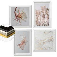 WANDBILDER 4er-Set - 50x50 cm & 40x60 cm Weißer Rahmen - Elegante Gräser, Blumen, Marmor - Weiß, Kunststoff (50/50cm) - ArtPrintCave