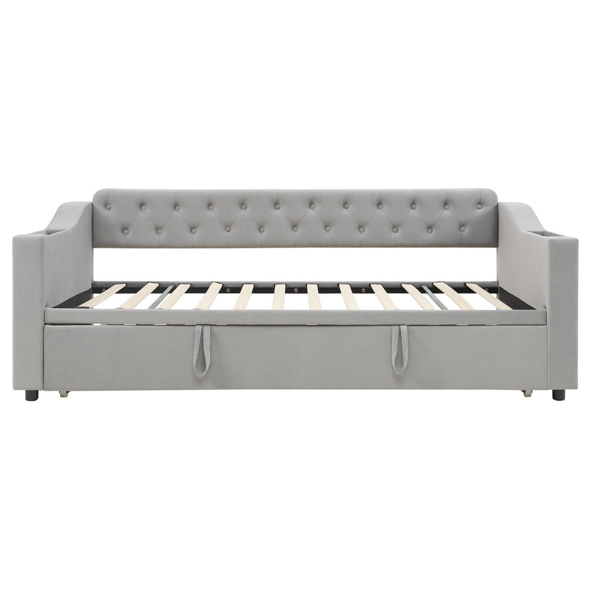 SCHLAFSOFA 90/190 cm mit Ausziehfunktion, USB- und Typ-C-Anschluss sowie Stauraumarmlehnen, Grau - Grau, Textil (98.5/78.5/215cm) - Redom