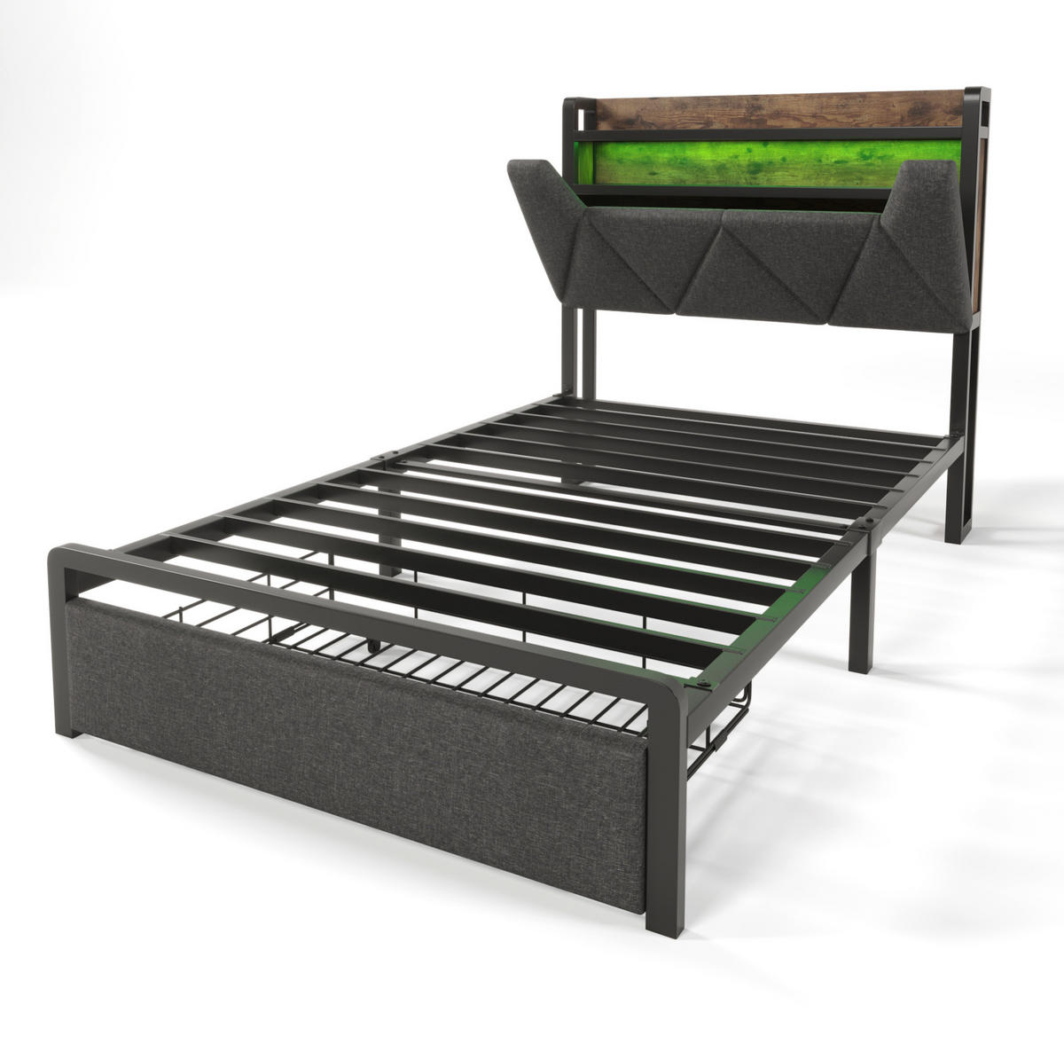 BETT mit Stauraum 90x200 cm Leinen Grau - Grau, Metall (90/200cm) - Meubliv