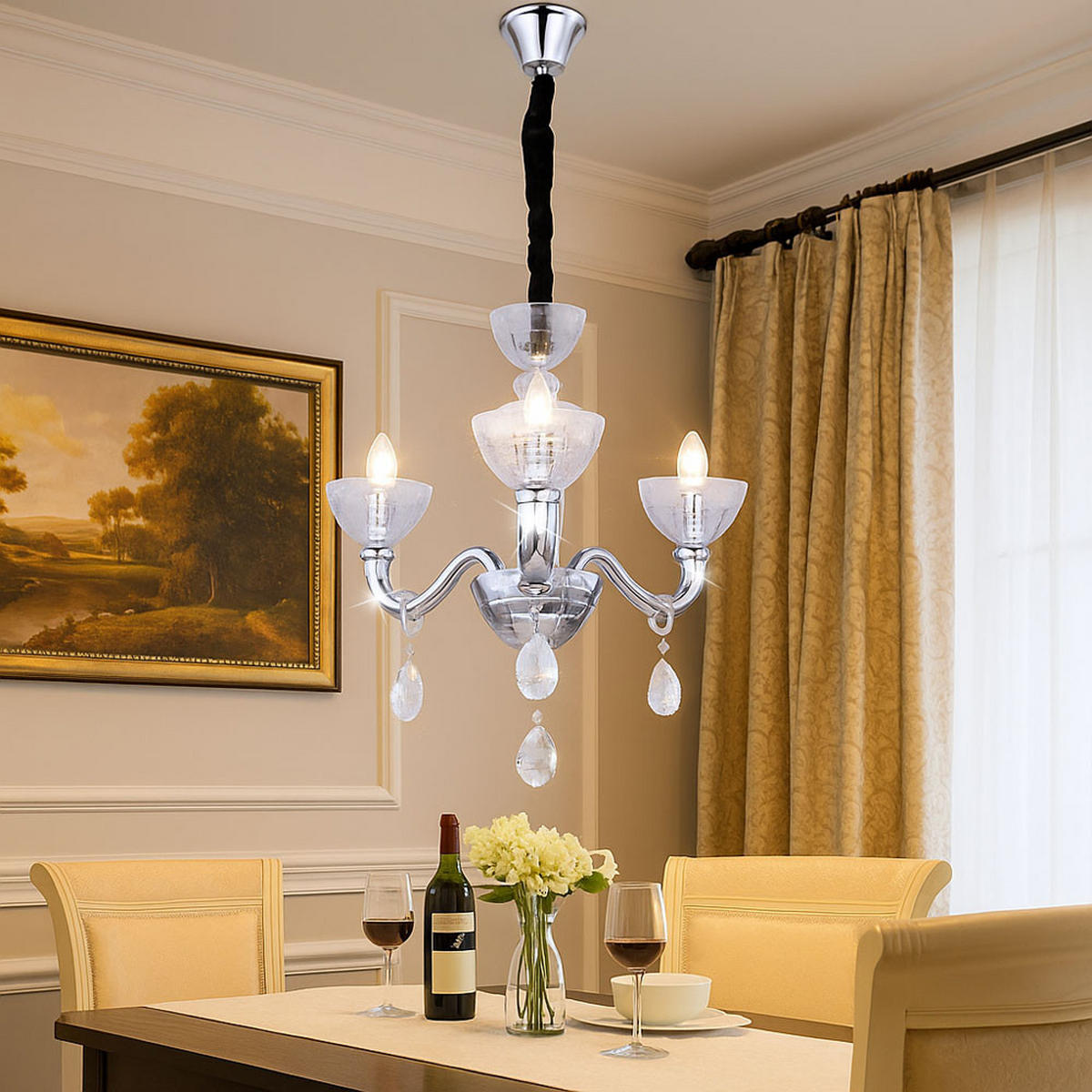 KRONLEUCHTER Helen Silber Chrom - Silberfarben, Glas (58/58/135cm) - Globo Lighting