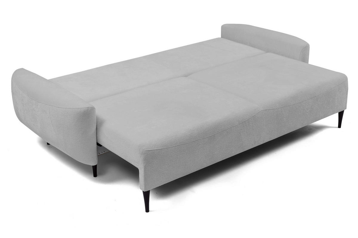 SOFA BOHO Mit Schlaffunktion Und Bettkasten, Wellenfederung, PUR-Schaum, Holzfüße, lose Rückenkissen, freistehend, 244x102x92 cm Grey - Grau, Holz/Textil (244/92/102cm) - DomoHome