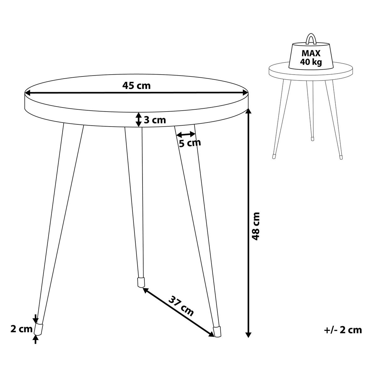 BEISTELLTISCH Teakholz dunkelbraun 45 cm Detah - Dunkelbraun/Schwarz, Holz (45/45/48cm) - Beliani