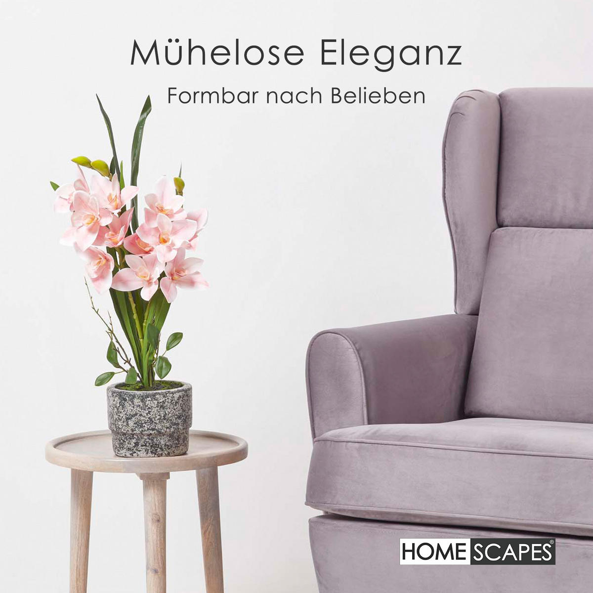 KUNSTBLUME Orchidee rosa im Deko-Topf, 58 cm - Rosa, Kunststoff (58cm) - Homescapes