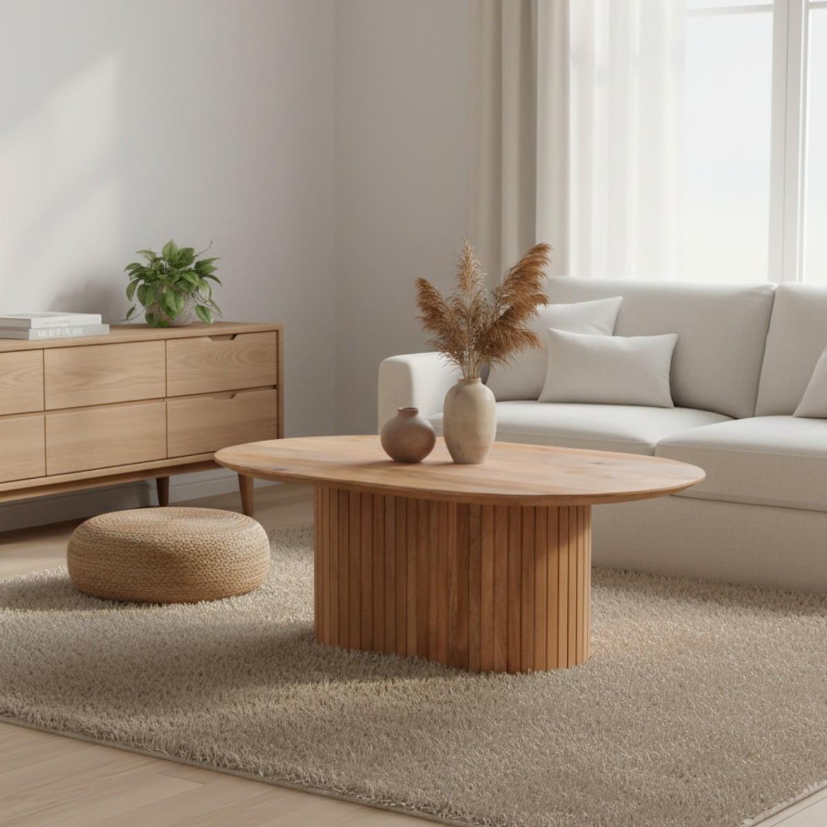 COUCHTISCH oval aus Mangoholz 90cm, natur - Braun, Holz (90/60/35cm) - Giga Meubel