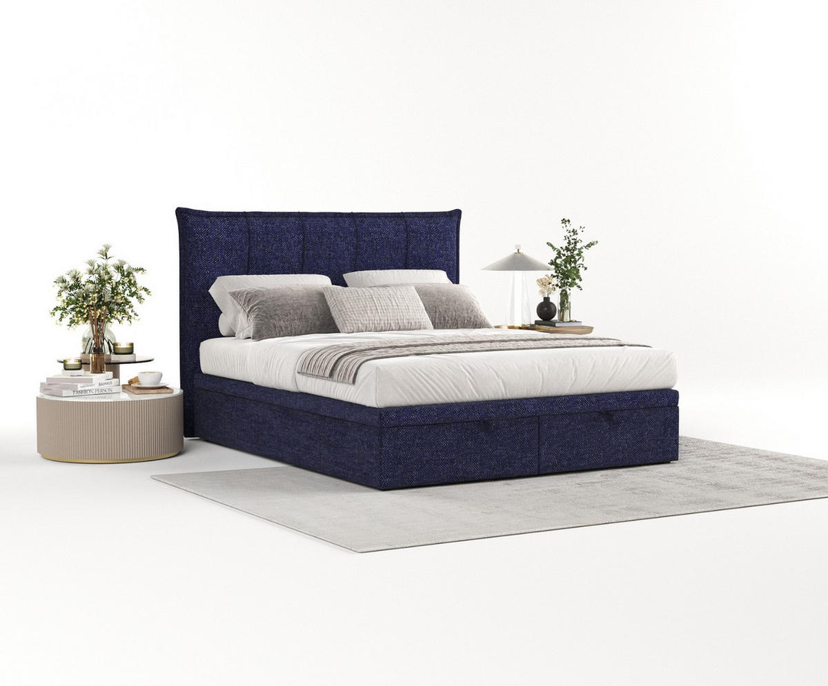 POLSTERBETT Liano mit Stauraum 120/200 cm Marineblau im Alta Stoff - Schwarz/Dunkelblau, Holz/Holzwerkstoff (120/200cm) - AltaBeds