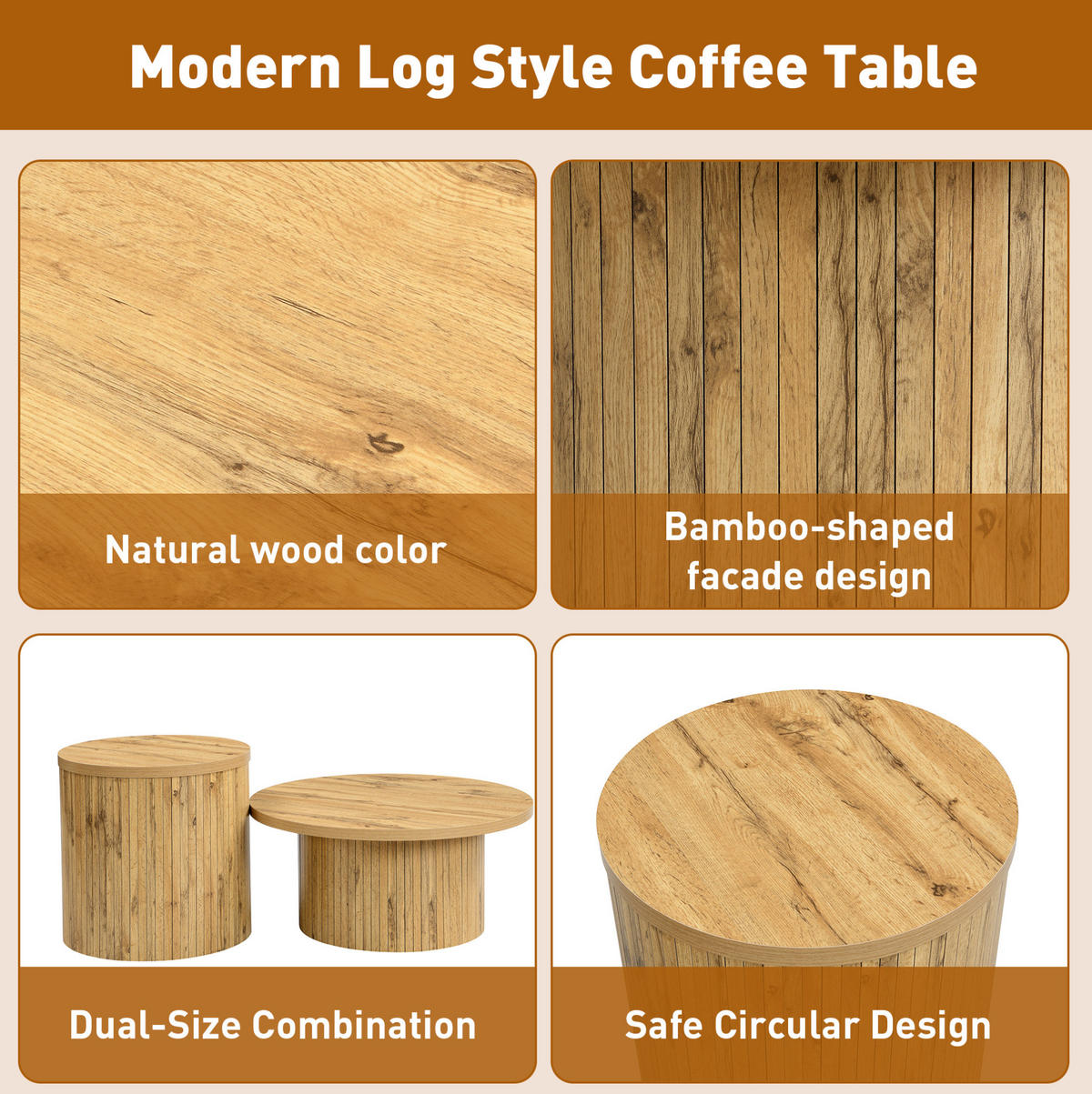 COUCHTISCH 75/75/36+50/50/50.5 cm natur aus MDF mit abgerundeten Ecken - Naturfarben, Holzwerkstoff (75/75/36cm) - OKMYHOME
