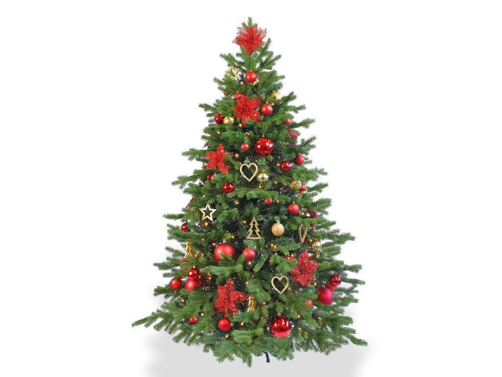 WEIHNACHTSBAUM künstlicher 270 cm, WEIHNACHTSSTERNE, mit 136-teiligem Weihnachtsbaumschmuck, inkl. Metallständer und Aufbewahrungsbox - Rot/Goldfarben, Kunststoff/Metall (157/270cm) - LAALU