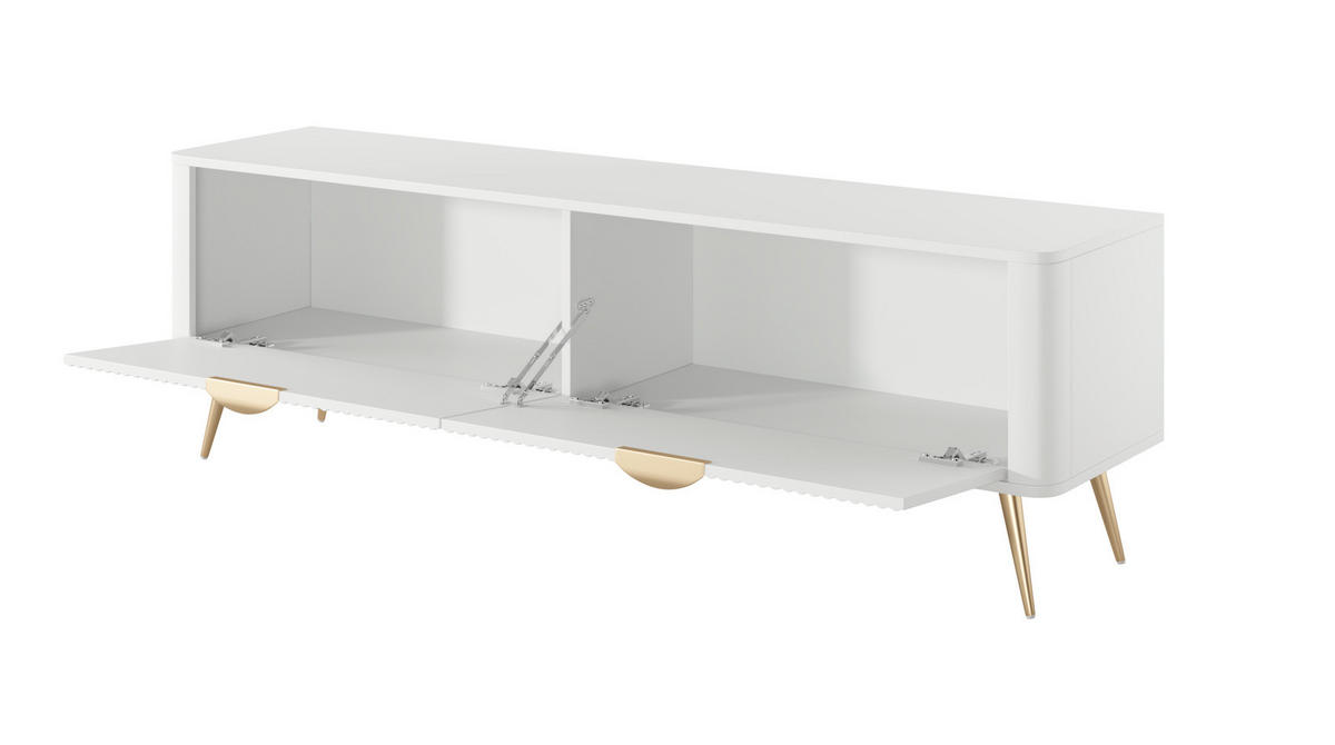 TV-LOWBOARD Flore 163 cm Weiß / Gold - mit geriffelten Fronten - 2 Türen - Gelb/Goldfarben, Holz/Holzwerkstoff (163/51/38cm) - Ravio