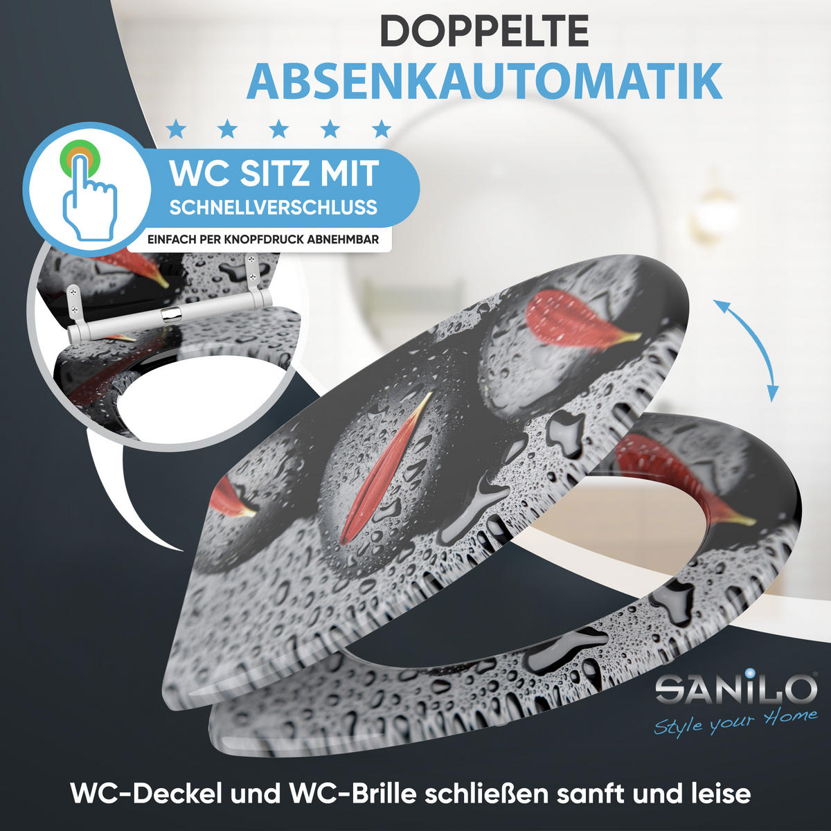 WC-SITZ mit Absenkautomatik & Top Fix Elegance - Rot/Schwarz, Holzwerkstoff (37.7/5.5/48cm) - Sanilo