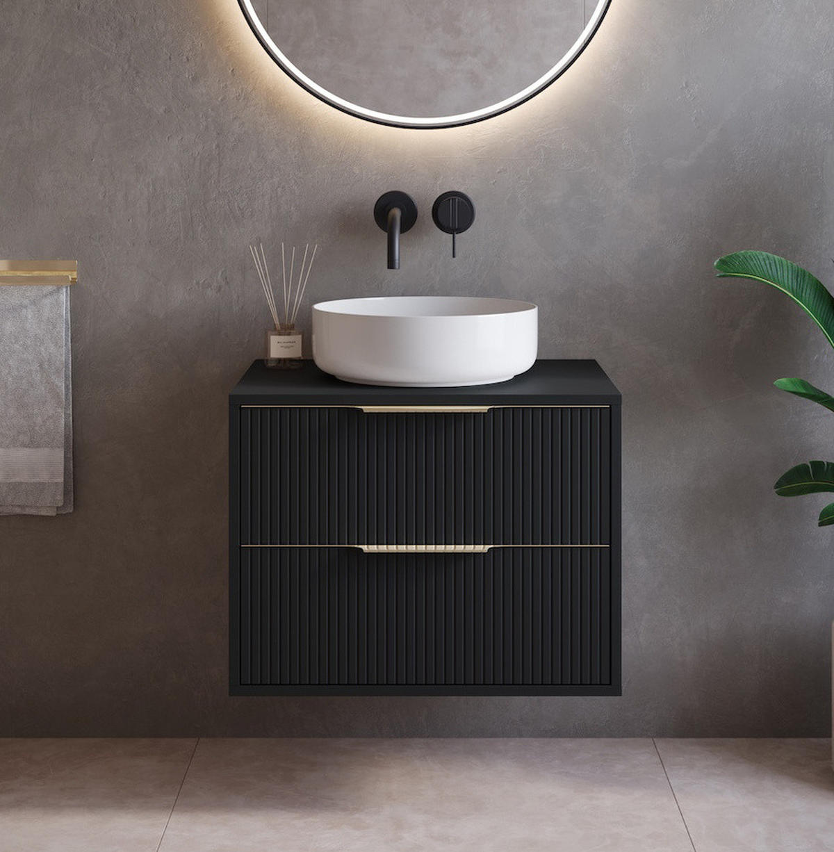 WASCHBECKENUNTERSCHRANK Rimini 2 Schubladen Schwarz Matt - 60 x 46 x 46 cm - Schwarz, Holz (60/46/46cm) - Badplaats