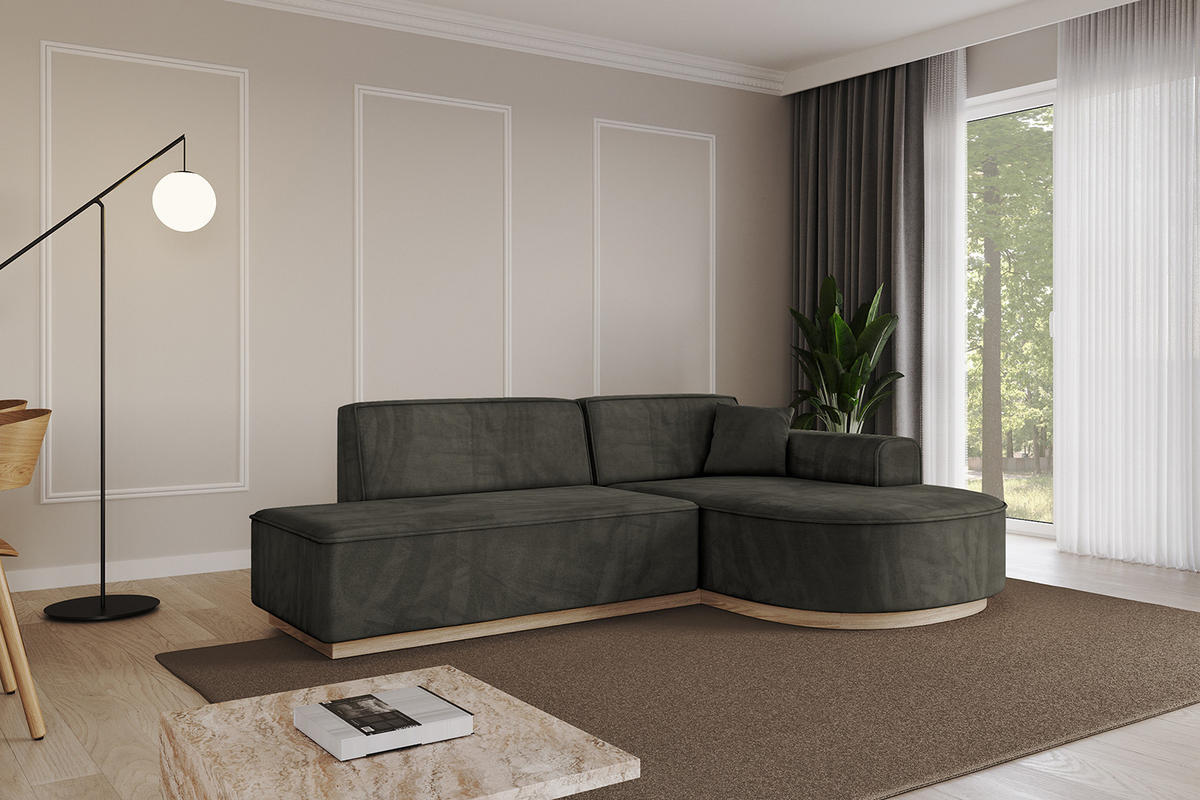 ECKSOFA Ottomane Rechts ARRIO-L1 - 243x171x83 cm Schwarz - Schwarz, Holzwerkstoff/Textil (243/171cm) - ALTDECOR