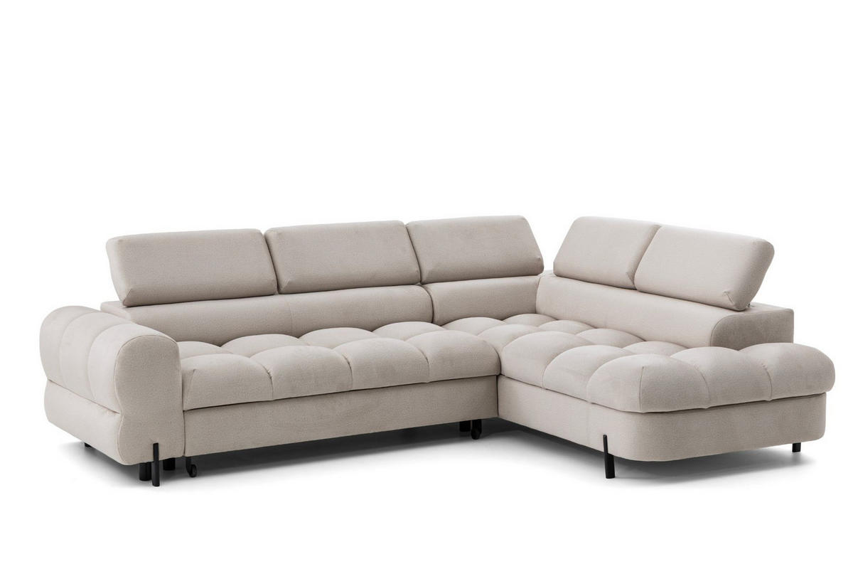 ECKSOFA BOWL L Rechts mit Schlaffunktion 125x195 Velours Creme - Creme/Schwarz, Holz/Textil (195/260cm) - Muffo