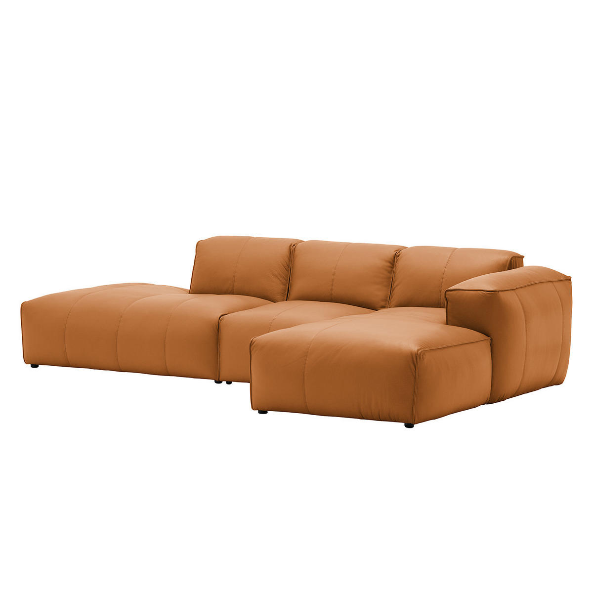 ECKSOFA mit Chaiselongue - Cognac/Schwarz, Leder/Kunststoff (290/173cm) - home24