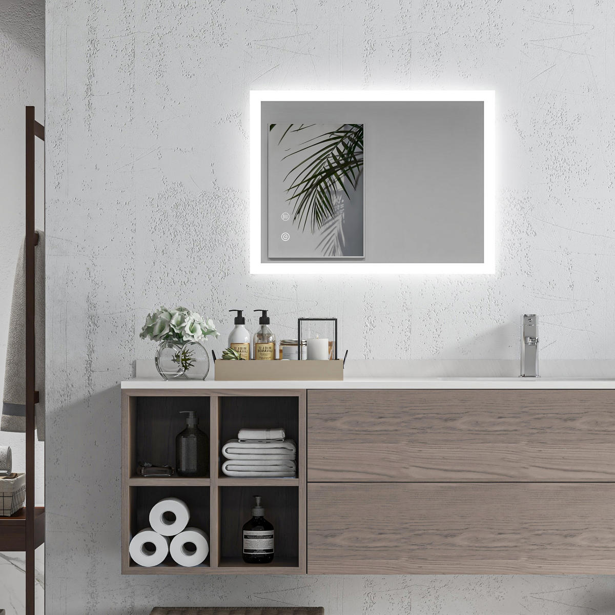 BADSPIEGEL, Badezimmerspiegel mit LED-Beleuchtung, Memory-Funktion, 70 x 50 cm - Silberfarben, Glas (50/3/70cm) - Kleankin