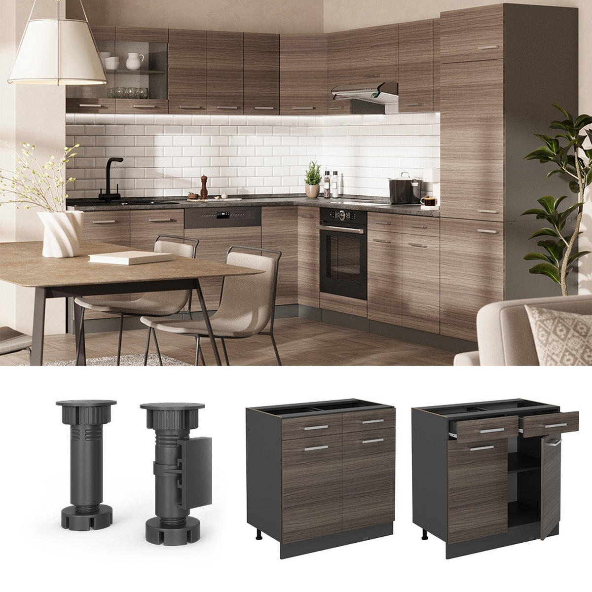 KÜCHENUNTERSCHRANK R-Line Edelgrau 80 cm AP Marmor - Anthrazit/Grau, Holzwerkstoff (80/81.6/60cm) - Vicco