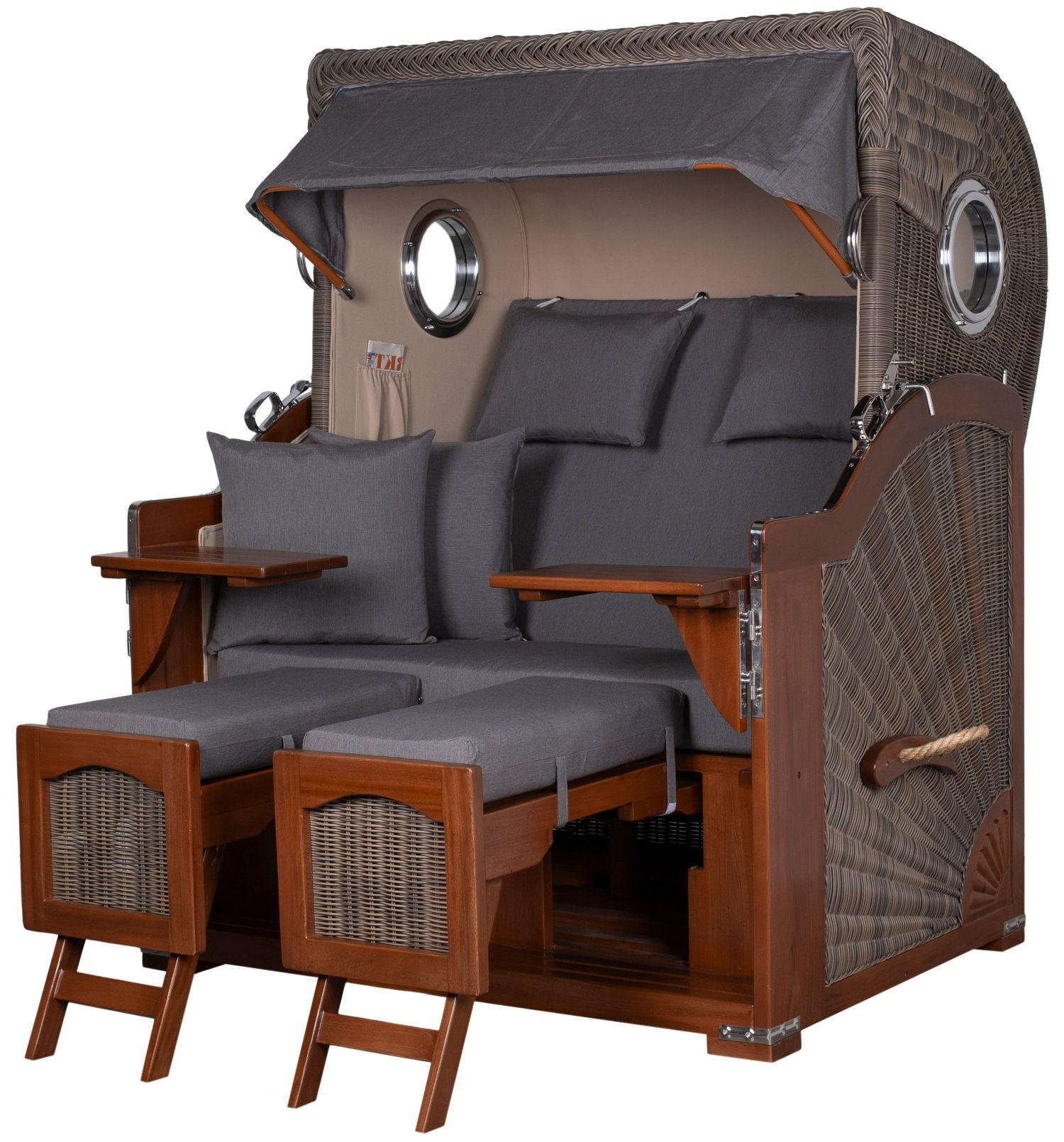 STRANDKORB Komplettset: Ammersee Mahagoni Bullauge - PE grau - Modell 551 - Grau, Holz/Kunststoff (125/165/80cm) - bene living