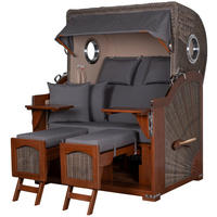 STRANDKORB Komplettset: Ammersee Mahagoni Bullauge - PE grau - Modell 551 - Grau, Holz/Kunststoff (125/165/80cm) - bene living