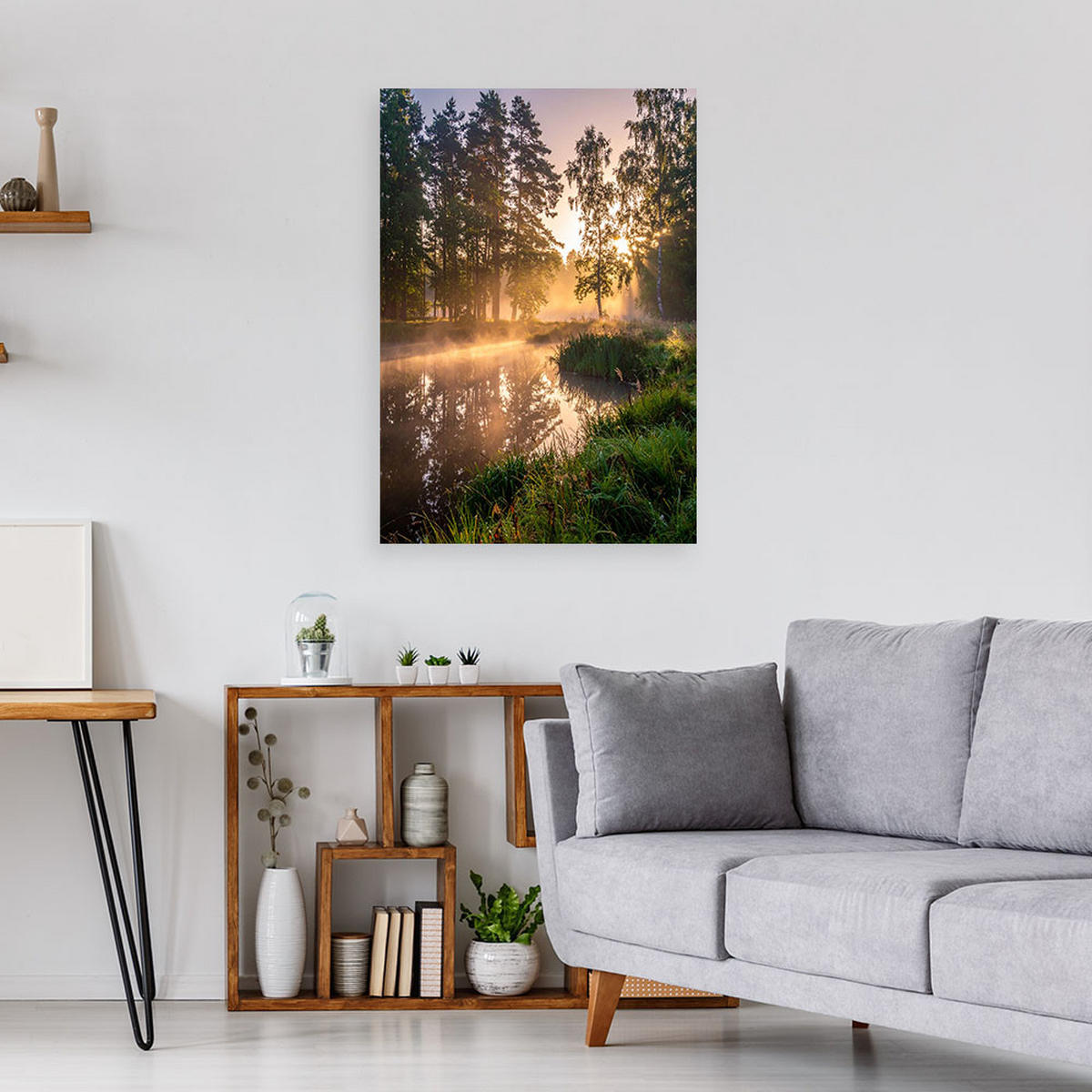 BILDER, See Wald im Nebel Landschaft - Grün, Textil (70/100cm) - Feeby