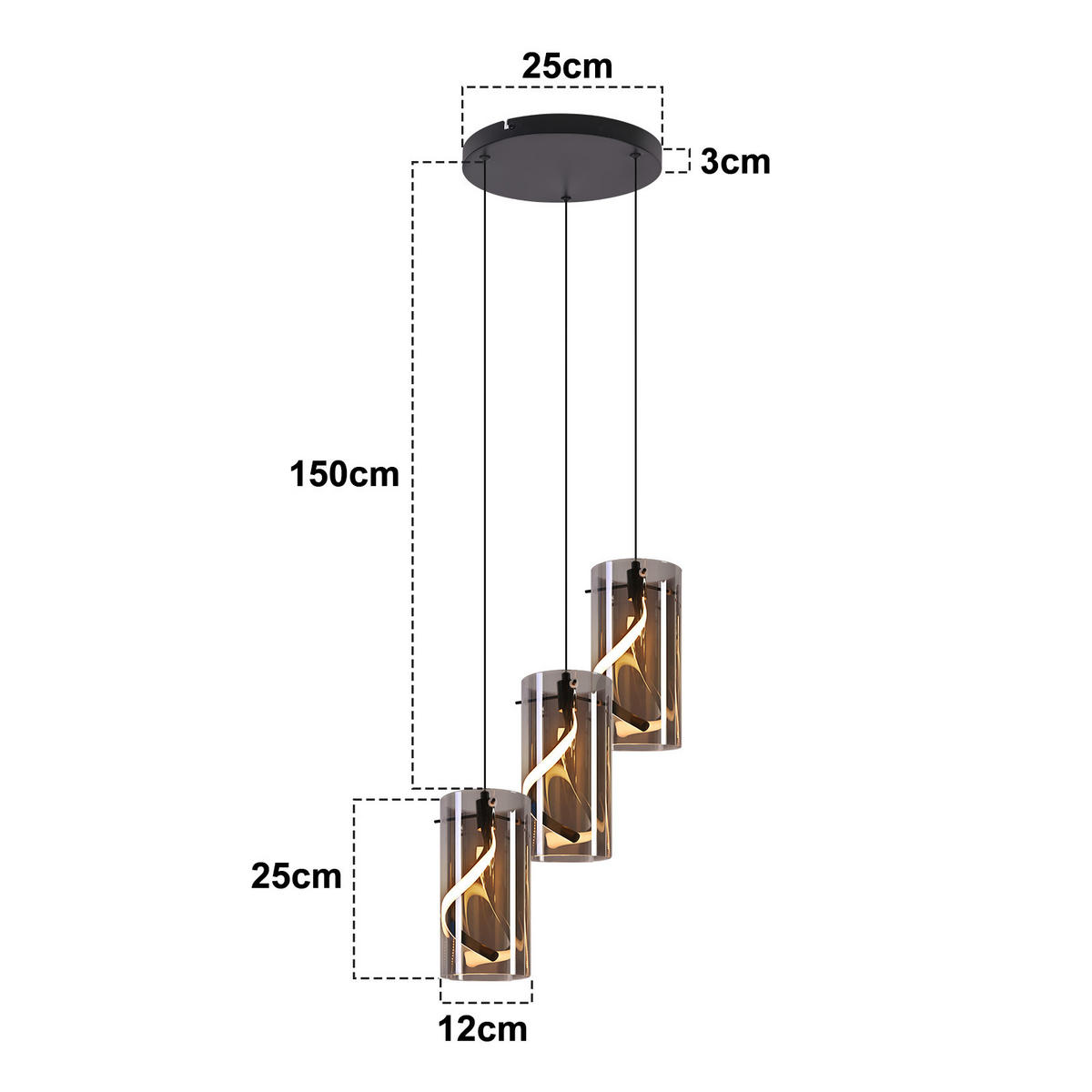 LED PENDELLEUCHTE Alistair 25/25/150 cm - Schwarz, Glas (25/25/150cm) - ZMH