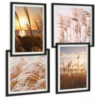BILDER SET 4er Set - 50x50 cm & 40x60 cm Schwarzer Rahmen - Boho-Grasfeld-Sonnenuntergang - Schwarz, Kunststoff (50/50cm) - TULUP