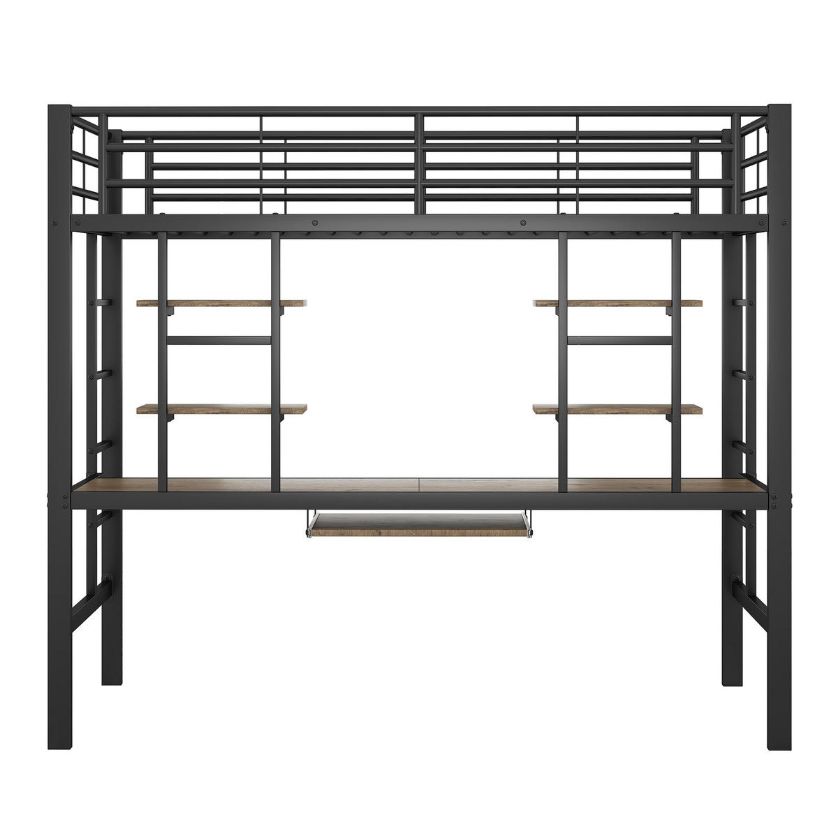 HOCHBETT 90/200 cm aus Metall mit Schreibtisch und 2 Regalen Schwarz - Schwarz, Metall (90/200cm) - Modenvie