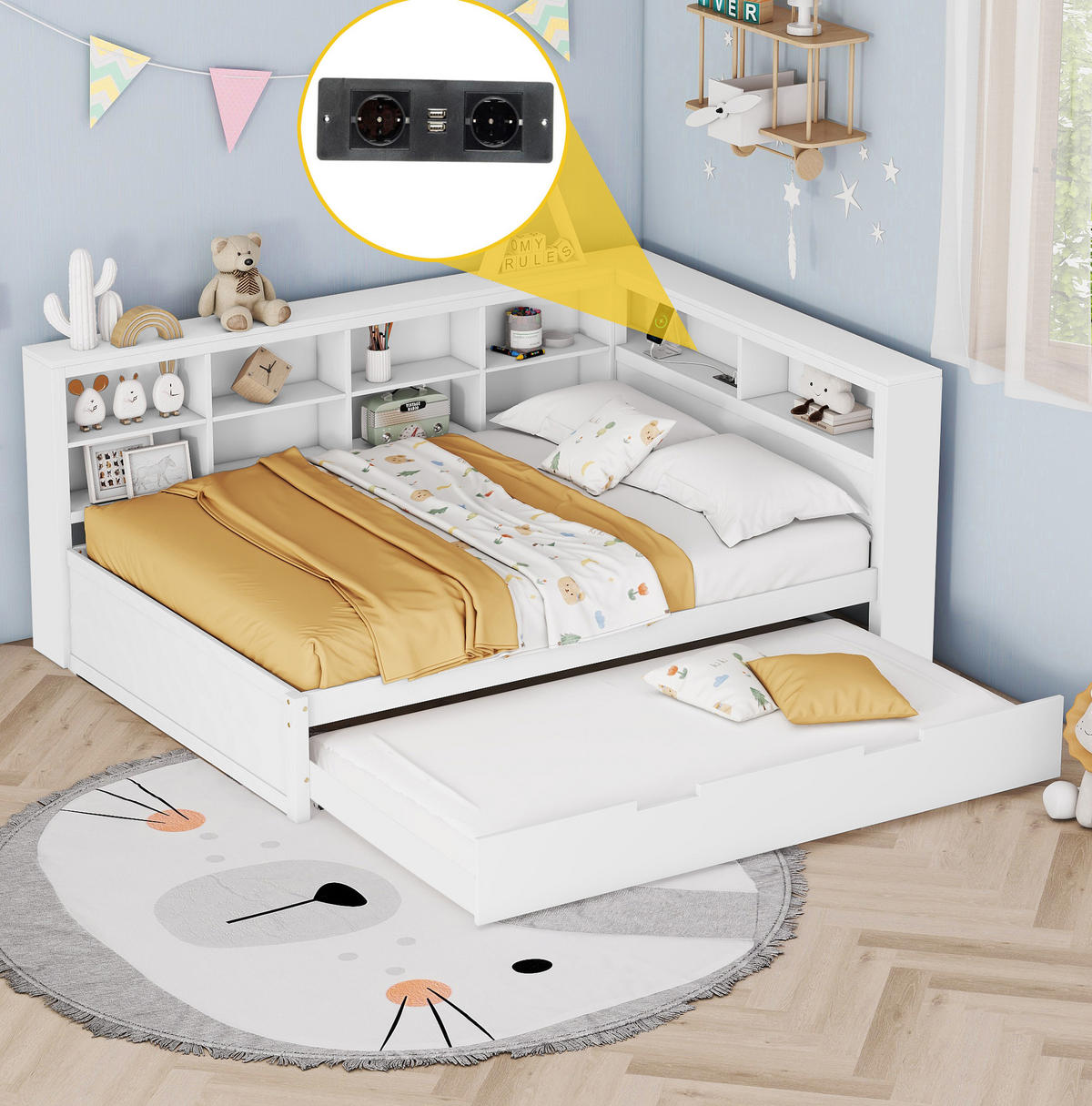 SCHLAFSOFA 140/200 cm mit Ausziehbett 90/190 cm, USB-Anschluss und Stauraum, Weiß - Weiß, Holzwerkstoff (166/92.5/222.5cm) - Redom