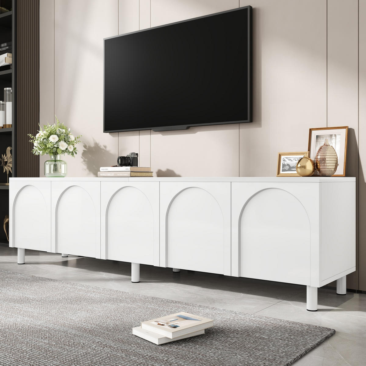 TV-SCHRANK Lowboard 5 Türen Metallfüße modern Stauraum - Weiß, Holzwerkstoff (38/45/180cm) - FLIEKS
