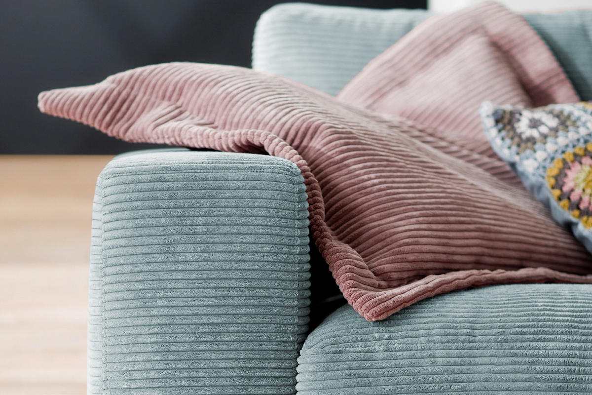 SOFA 3-SITZER MADELINE Hellblau Cord - Schwarz/Hellblau, Textil (290/85/127cm) - KAWOLA