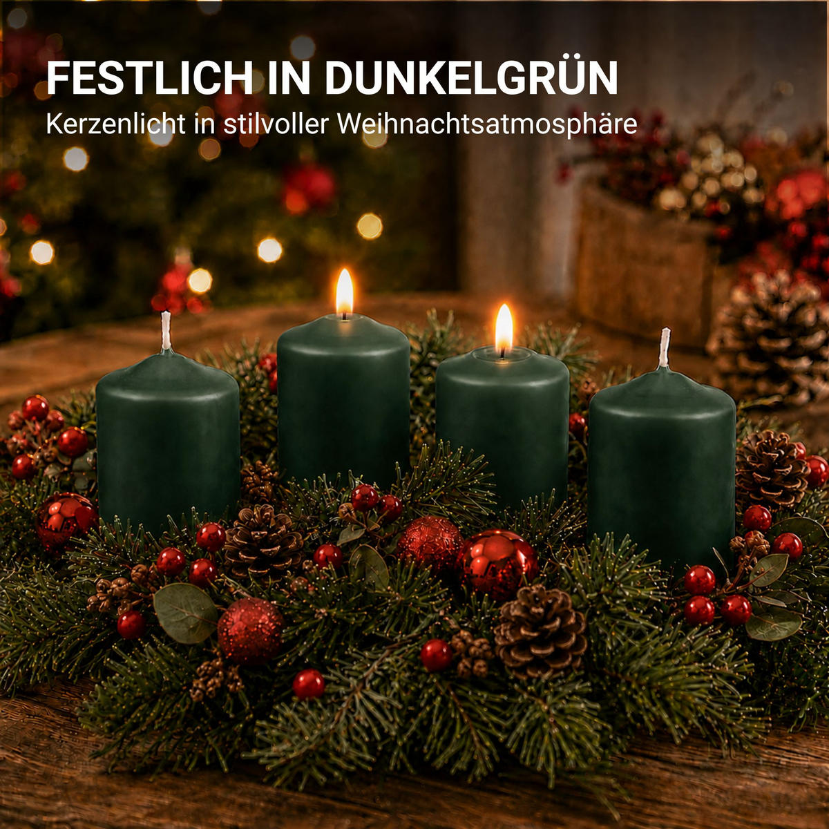 STUMPENKERZEN Ø4cm x 6cm - 6er Pack Dunkelgrün - Dunkelgrün, Naturmaterialien (4/6cm)