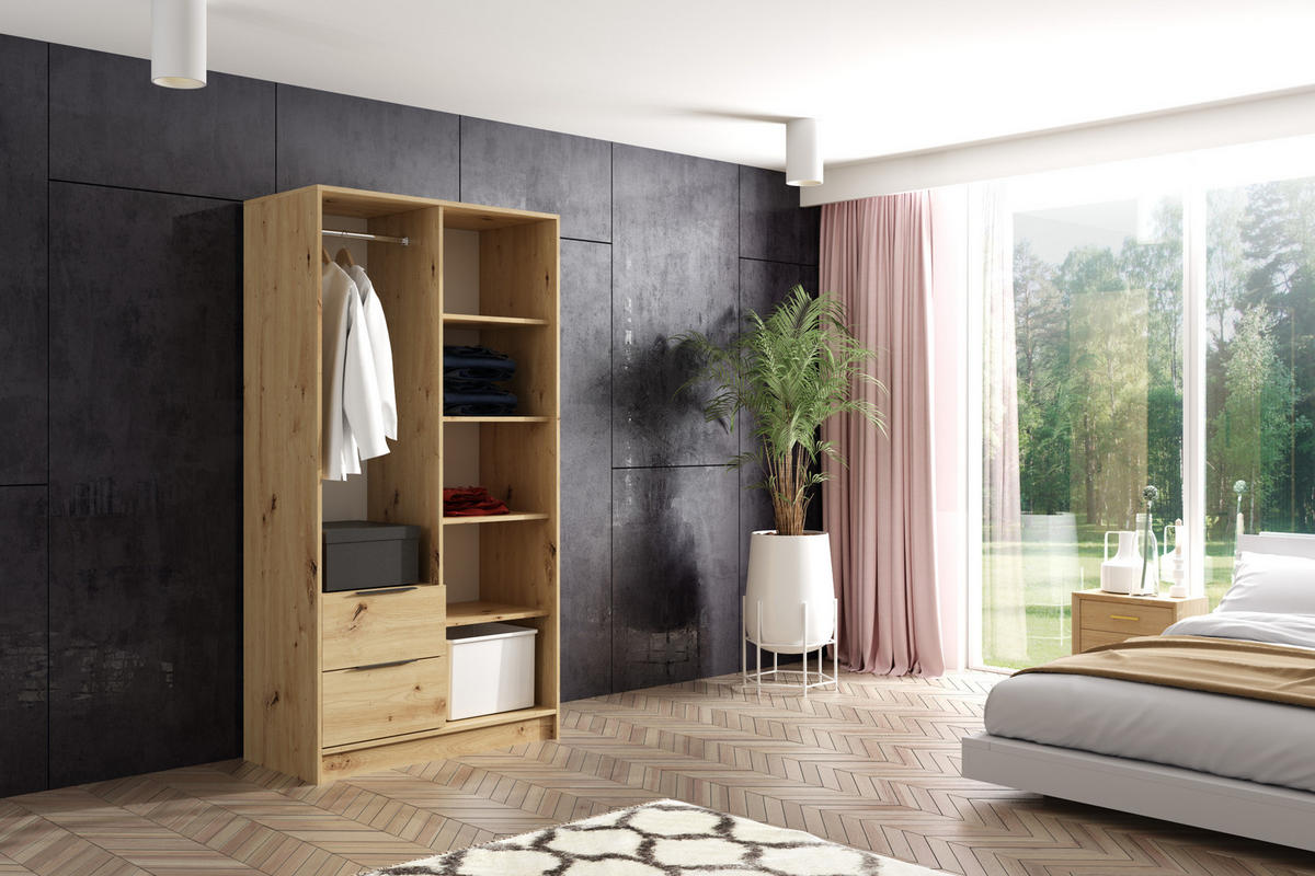 KLEIDERSCHRANK NOA - 120 cm - Eiche Artisan|Schwarz - Schwarz/Eiche Artisan, Holzwerkstoff (102/200/51cm) - ALTDECOR