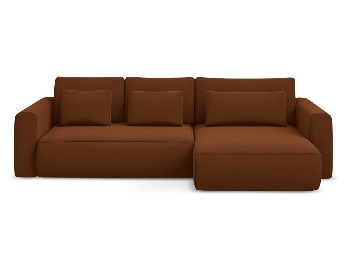 ECKSOFA mit Schlaffunktion Samt Stoff Orange - Terracotta/Schwarz, Kunststoff/Textil (278/149cm) - Makamii