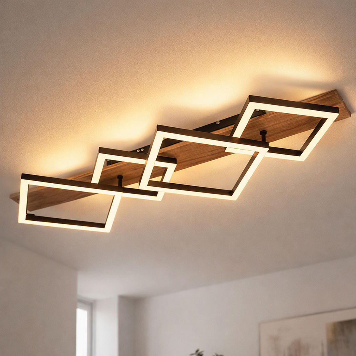 LED DECKENLEUCHTE Metall Schwarz Holzoptik - Schwarz, Metall (82/31/8.5cm) - Globo Lighting