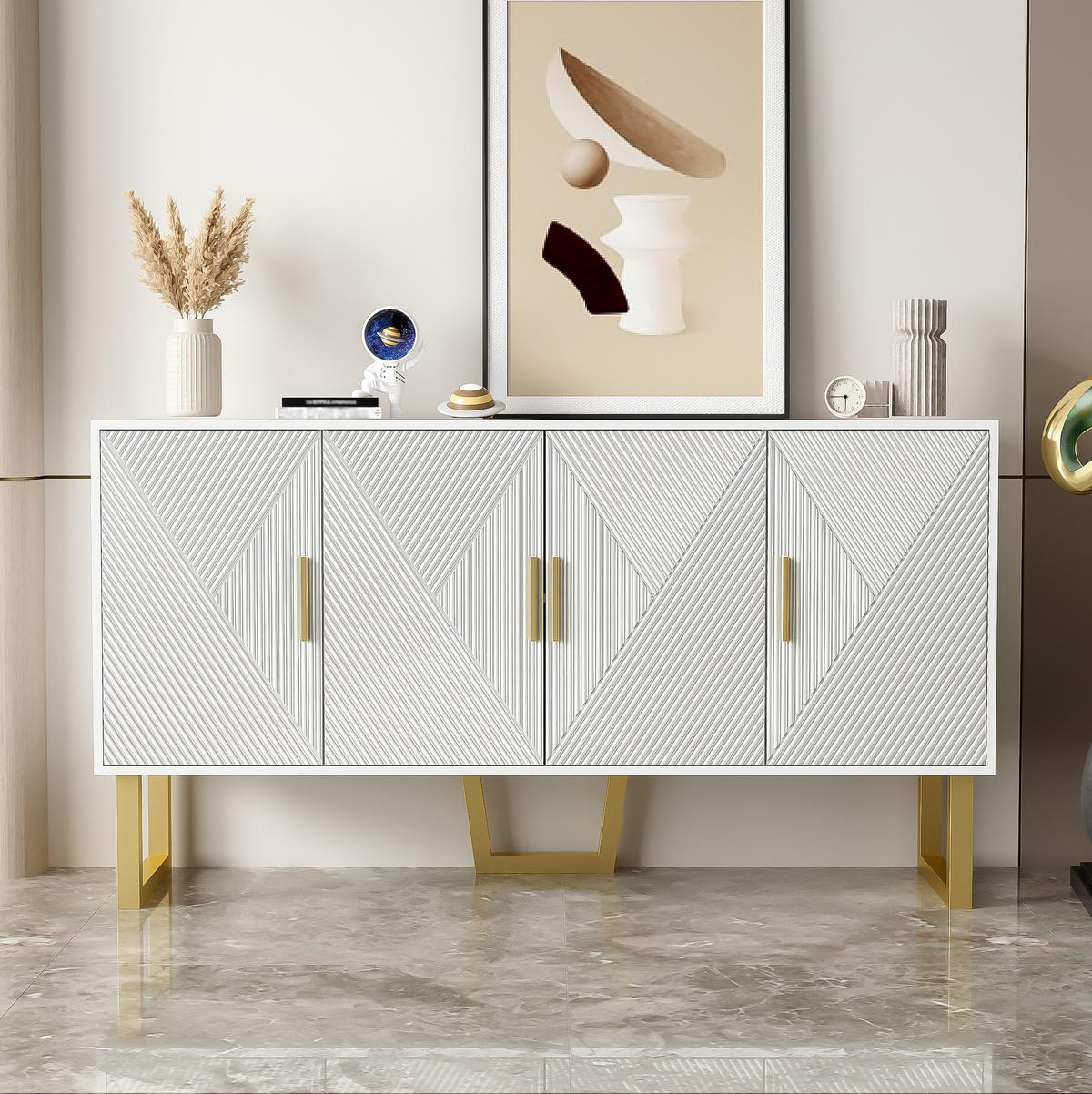 SIDEBOARD aus MDF und Spanplatte 150x40x82 cm Weiß mit 4 Türen und verstellbaren Einlegeböden - Weiß, Holzwerkstoff (150/82/40cm) - IVMEU
