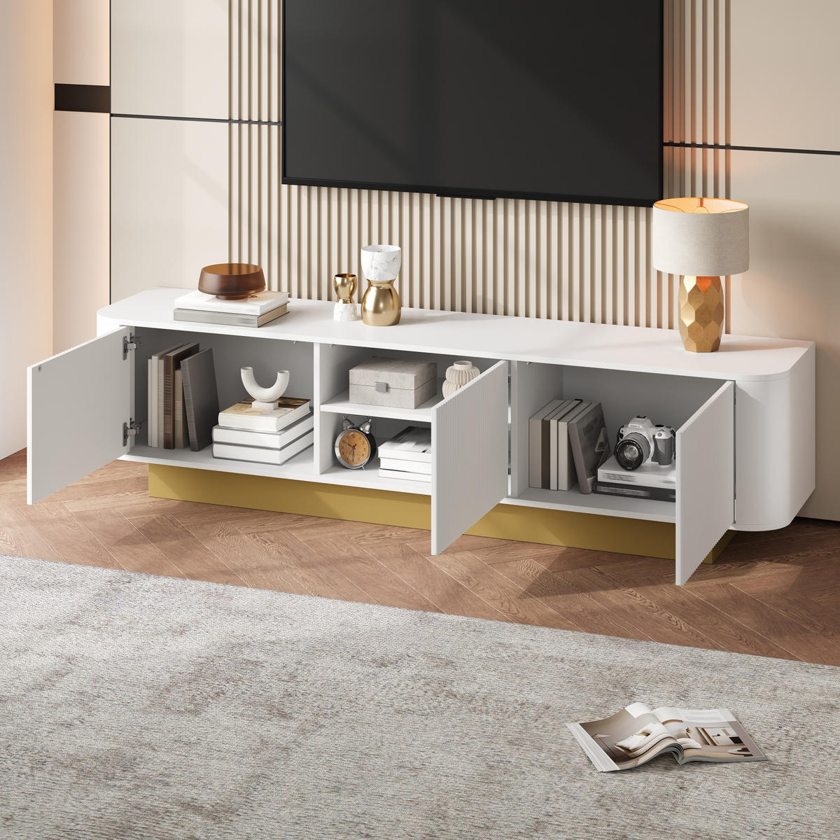 TV-LOWBOARD 170/40,5/47 cm Weiß aus MDF mit Kabelführung - Weiß, Holzwerkstoff (170/47/40.5cm) - OKWISH
