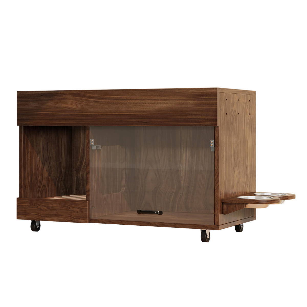 SIDEBOARD Nussbaumfarben aus MDF 100×45,5×67cm als Katzenkloschrank mit Sandablassschale und Futterschalen - Nussbaumfarben, Holzwerkstoff (45.5/67/100cm) - Luhomfu