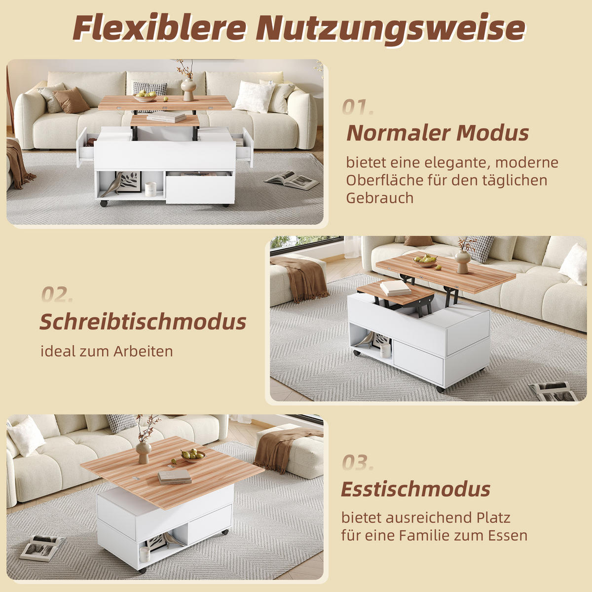 COUCHTISCH Weiß/Holzfarbe - Weiß, Holzwerkstoff (100/50/52cm)