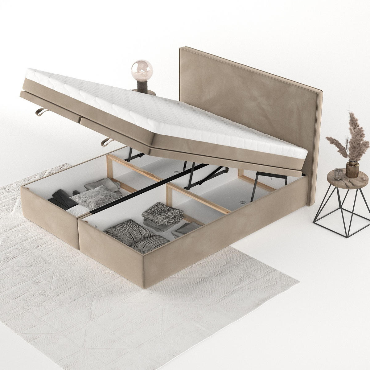 BOXBETT Zalla 180/200 cm Taupe im Paros Stoff - Taupe/Schwarz, Holz/Holzwerkstoff (180/200cm) - AltaBeds