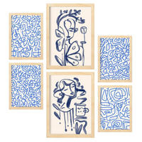 POSTER Set Mit 6 Junge Im Rahmen In Weibliche Zusammenfassung Ästhetische Dekorative Gemälde Für Ihr Wohnzimmer Zuhause A3 & A4 Rahmen Aus Hellem Holz - Beige, Papier (29/3cm) - Nacnic