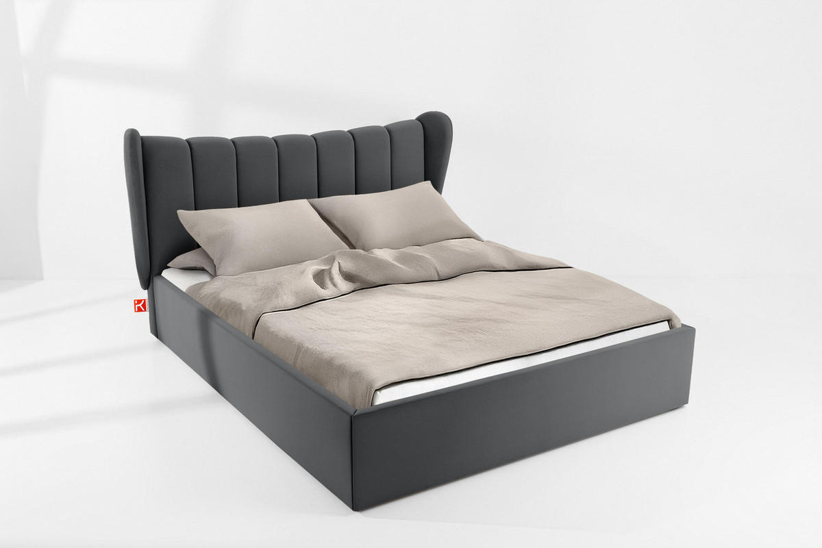 POLSTERBETT GIZO, Muschel-Design - Dunkelgrau/Schwarz, Holz/Holzwerkstoff (162/204cm) - KONSIMO®