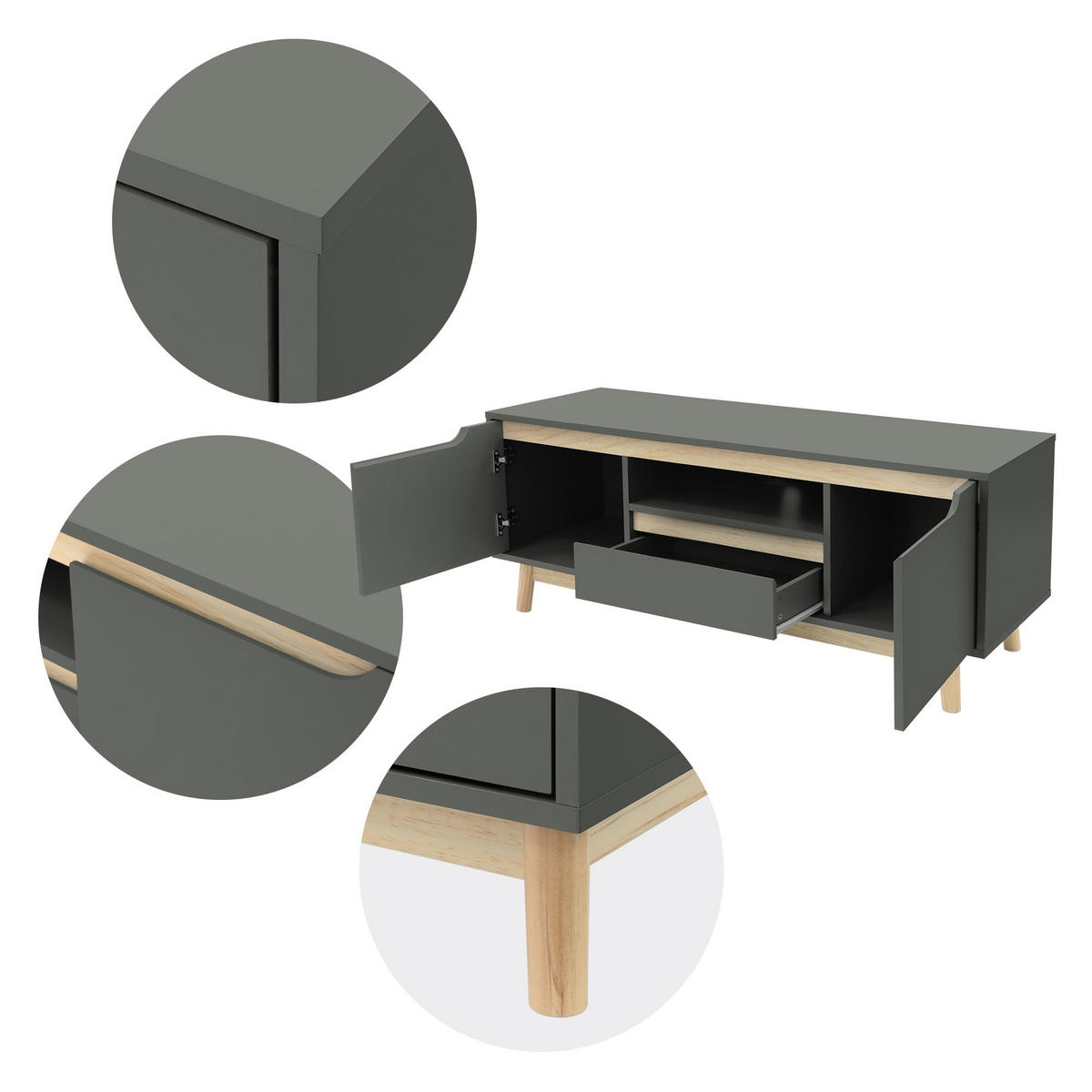 TV LOWBOARD - Grau, Holz (40/46/120cm) - ML-DESIGN