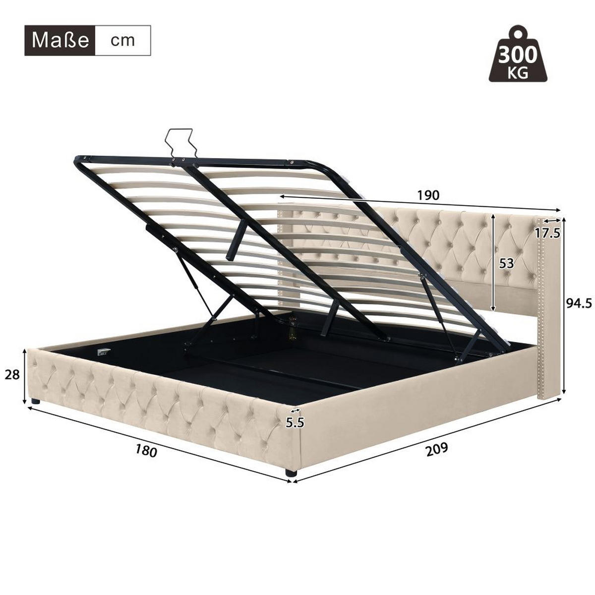 POLSTERBETT 180/200 cm in Beige Samt - Beige, Holz/Textil (180/200cm) - KOMHTOM