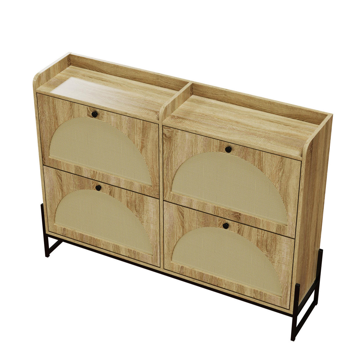 SCHUHSCHRANK 121/25/91,5 cm natur aus Spanplatte mit PE-Rattan und Lüftung - Naturfarben, Holzwerkstoff (118/91.5/25cm) - OKWISH