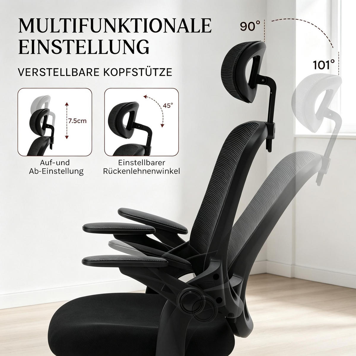 DREHSTUHL ergonomischer Bürostuhl mit Wippfunktion 150 kg - Schwarz, Leder (63.5/118/47cm) - Gisaae